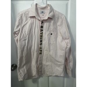 BAPE A Bathing Ape Mens XL Pink Oxford Button Up Shirt Camo Logo Long Sleeve